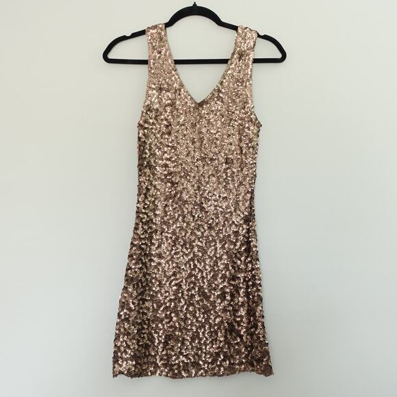 Amber Blue Gold Metallic Sequin Cocktail Party Bodycon Mini Dress Size Medium - Picture 6 of 9